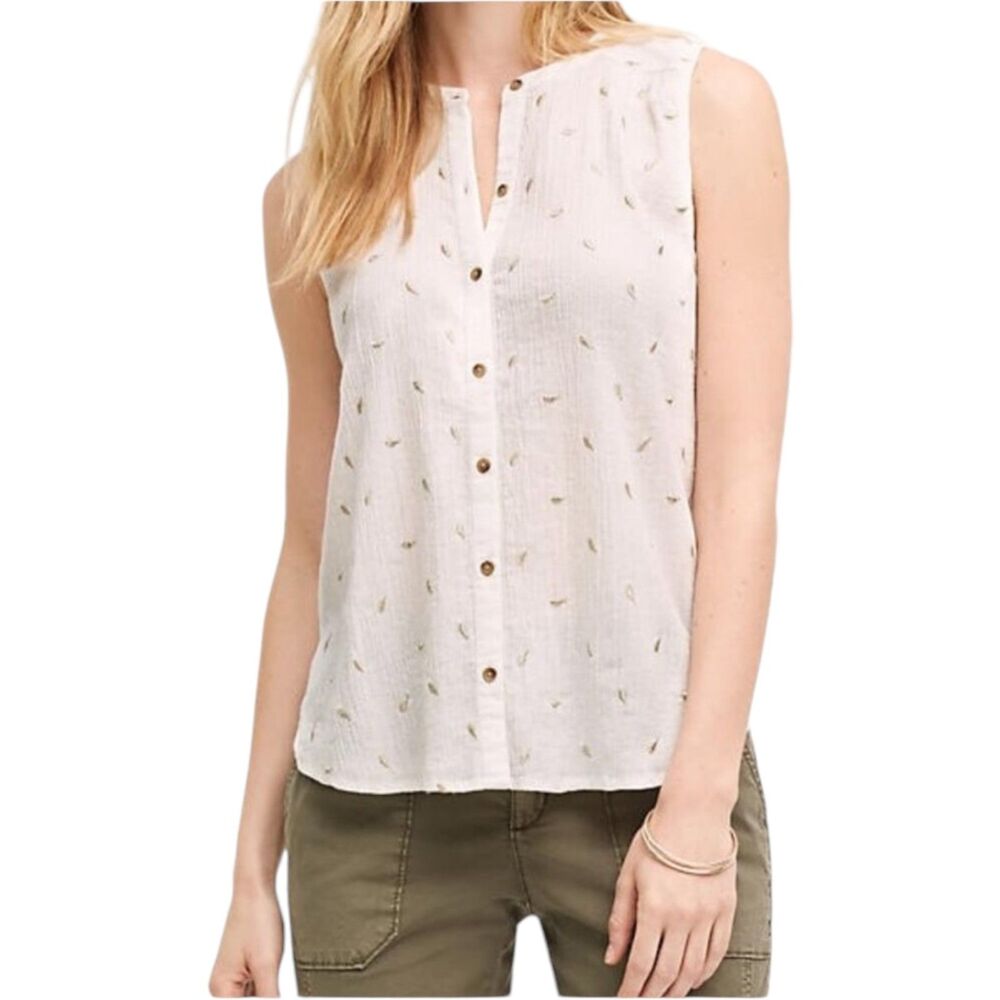 Anthropologie Vanessa Virginia Antalya Ivory Button Down Tank Women's US 2